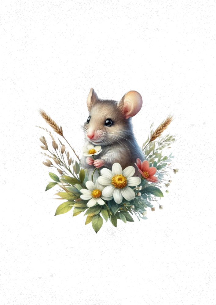 Mouse with Flowers Print