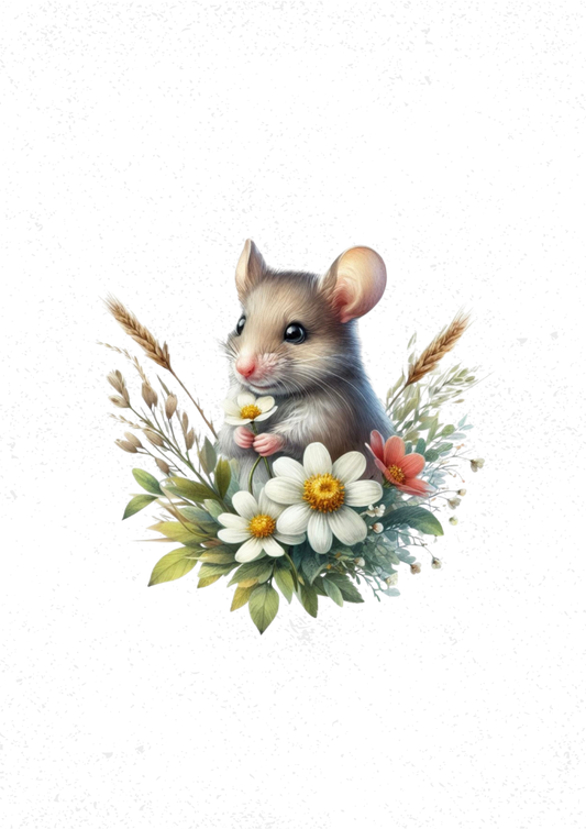 Mouse with Flowers Print
