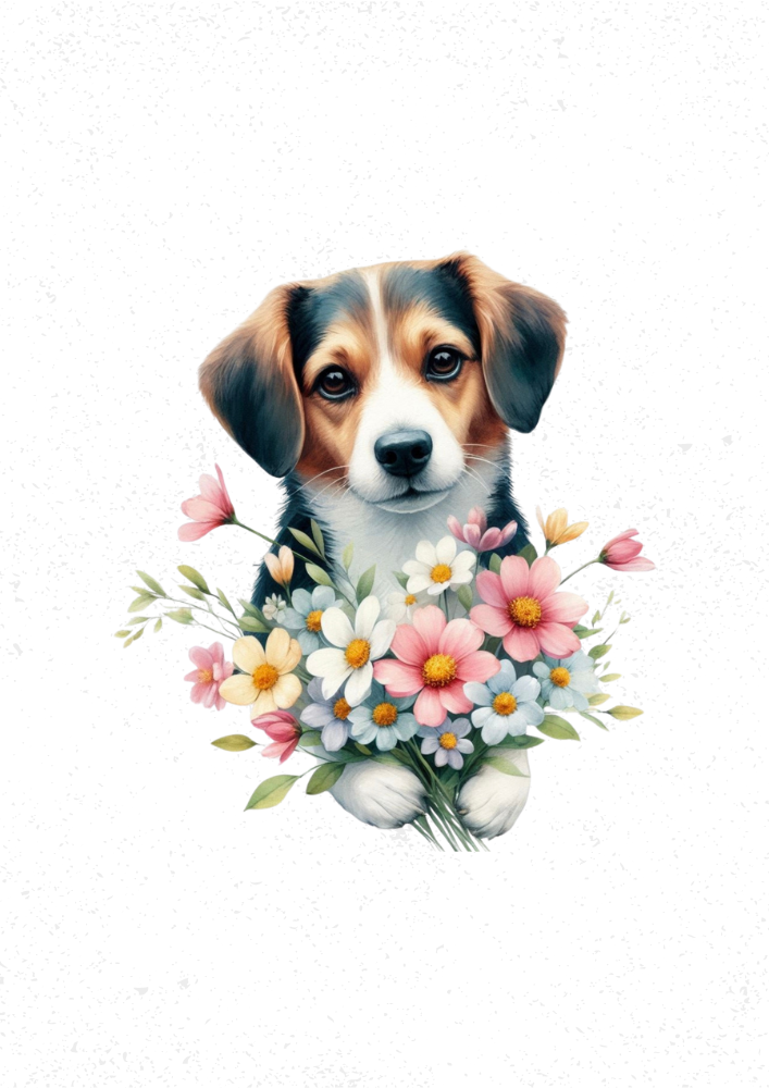 Dog with Flowers Print