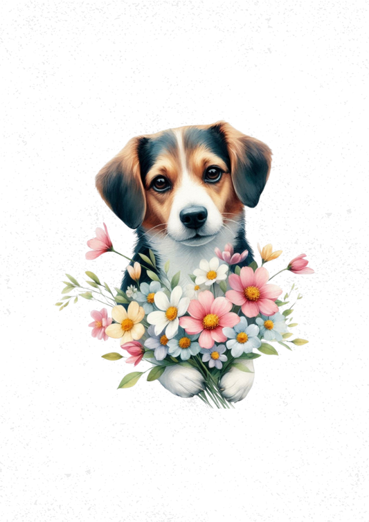 Dog with Flowers Print