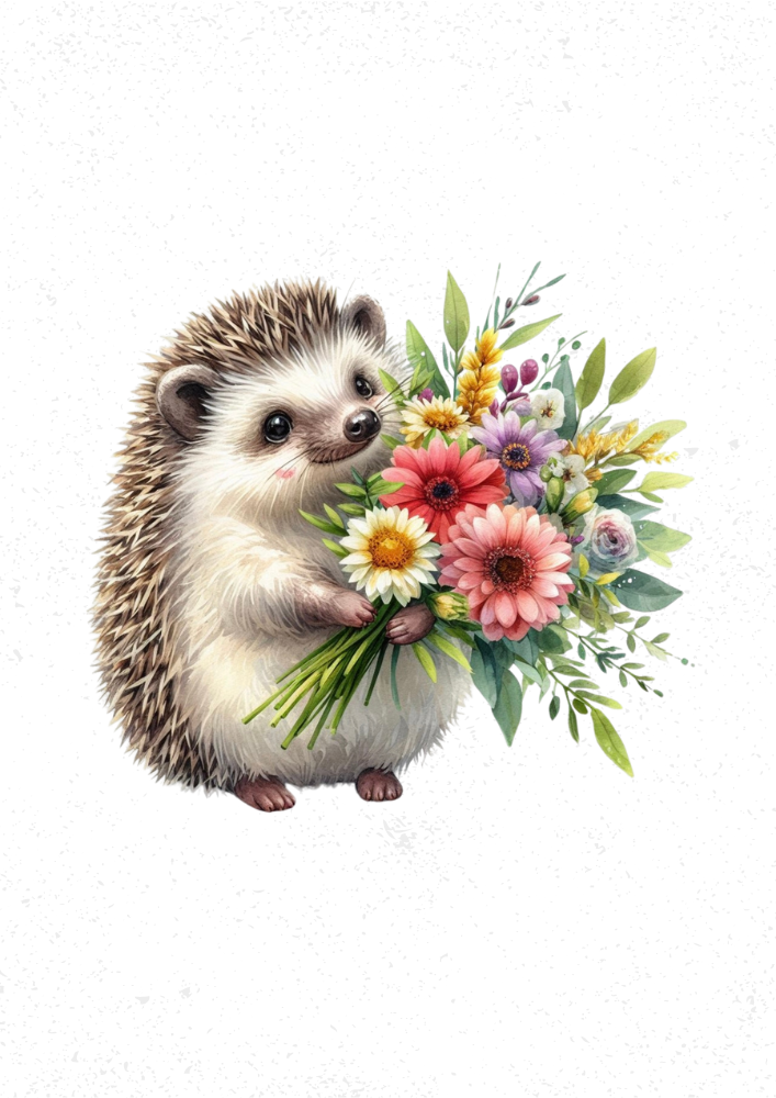 Hedgehog with Flowers Print