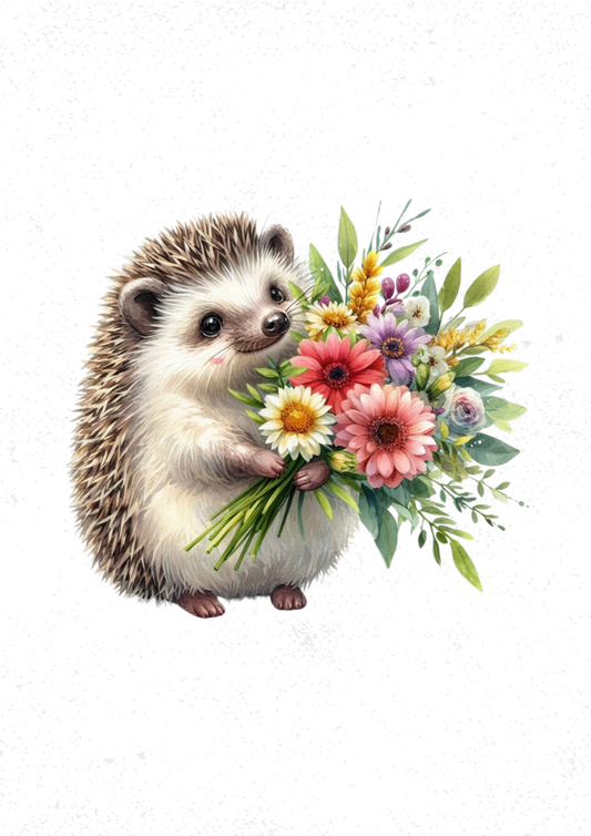 Hedgehog with Flowers Print