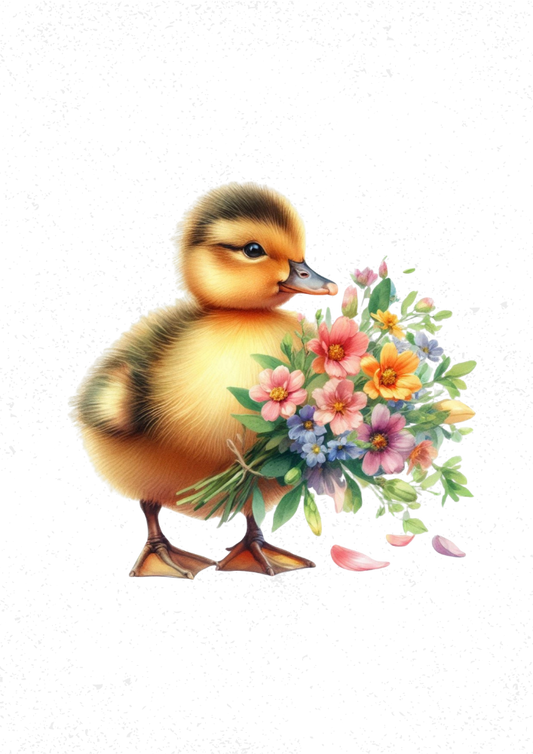 Duckling with Flowers Print