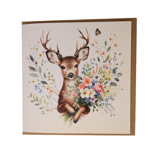 Deer with Flowers Greeting Card