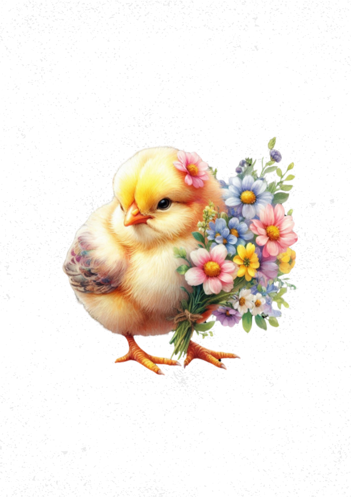 Chick with Flowers Print