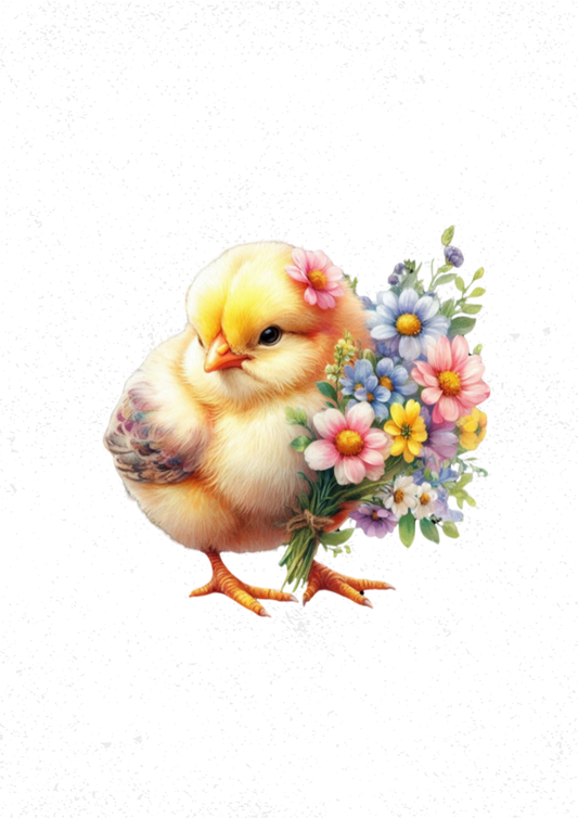 Chick with Flowers Print