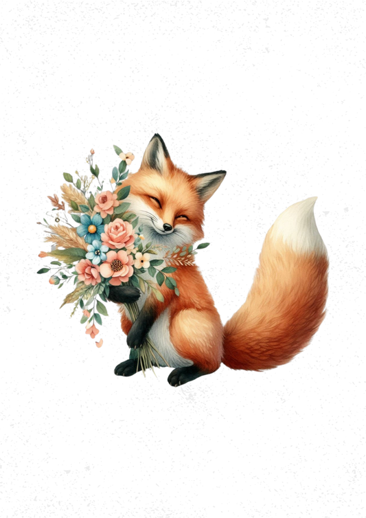 Fox with Flowers Print