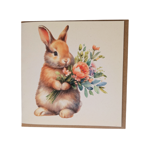 Bunny with Flowers Greeting Card