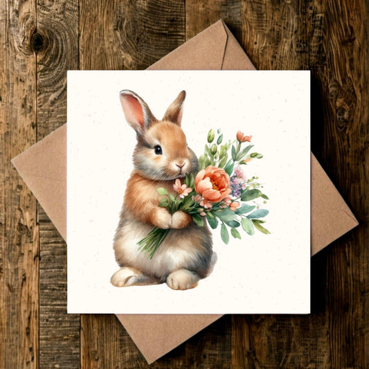 Bunny with Flowers Greeting Card