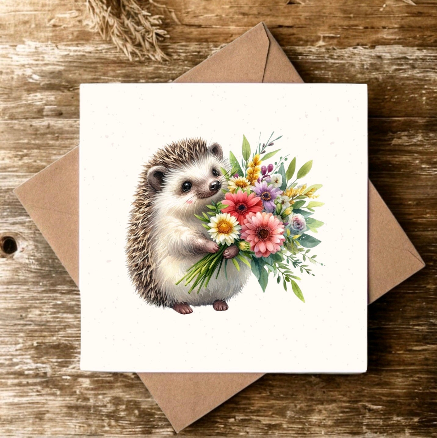 Hedgehog with Flowers Greeting Card