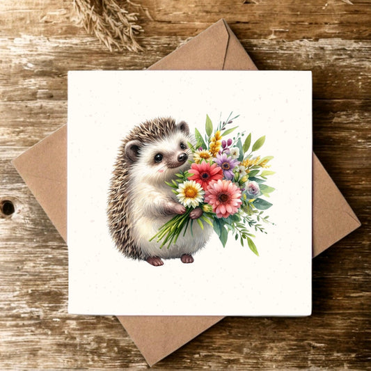 Hedgehog with Flowers Greeting Card