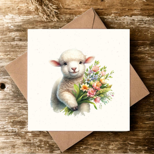Lamb with Flowers Greeting Card