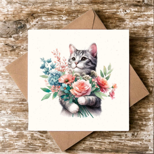 Cat with Flowers Greeting Card