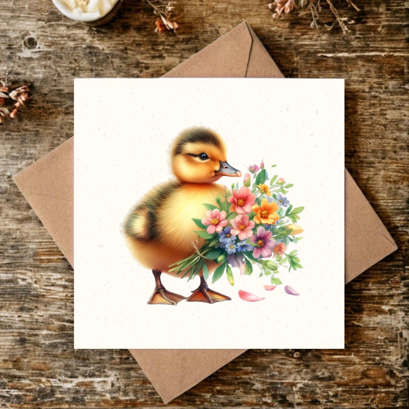 Duckling with Flowers Greeting Card
