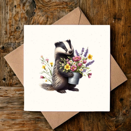 Badger with Flowers Greeting Card
