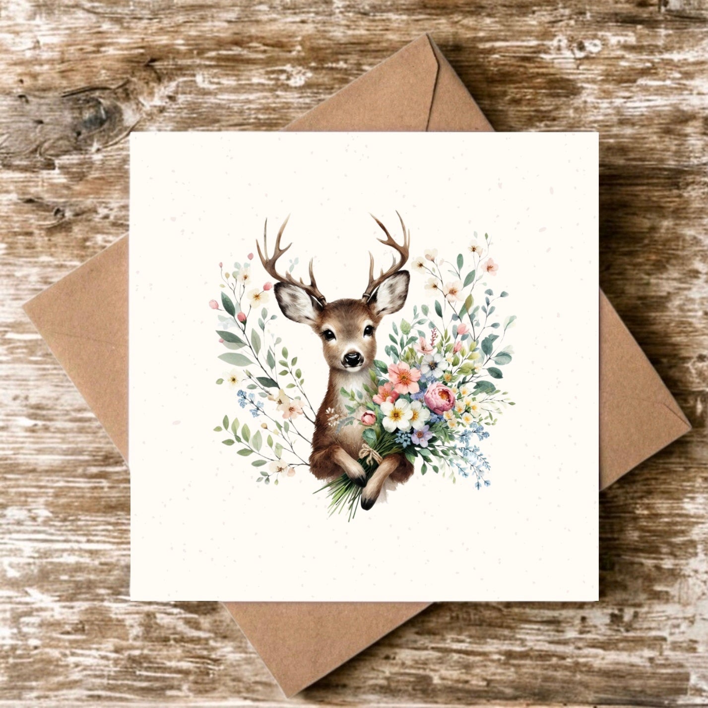 Deer with Flowers Greeting Card
