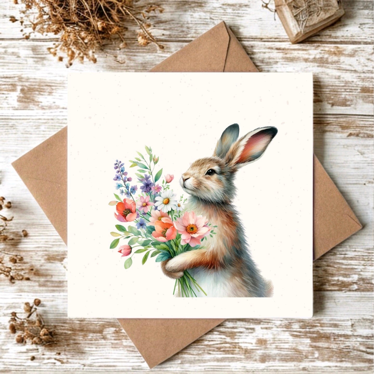 Hare with Flowers Greeting Card
